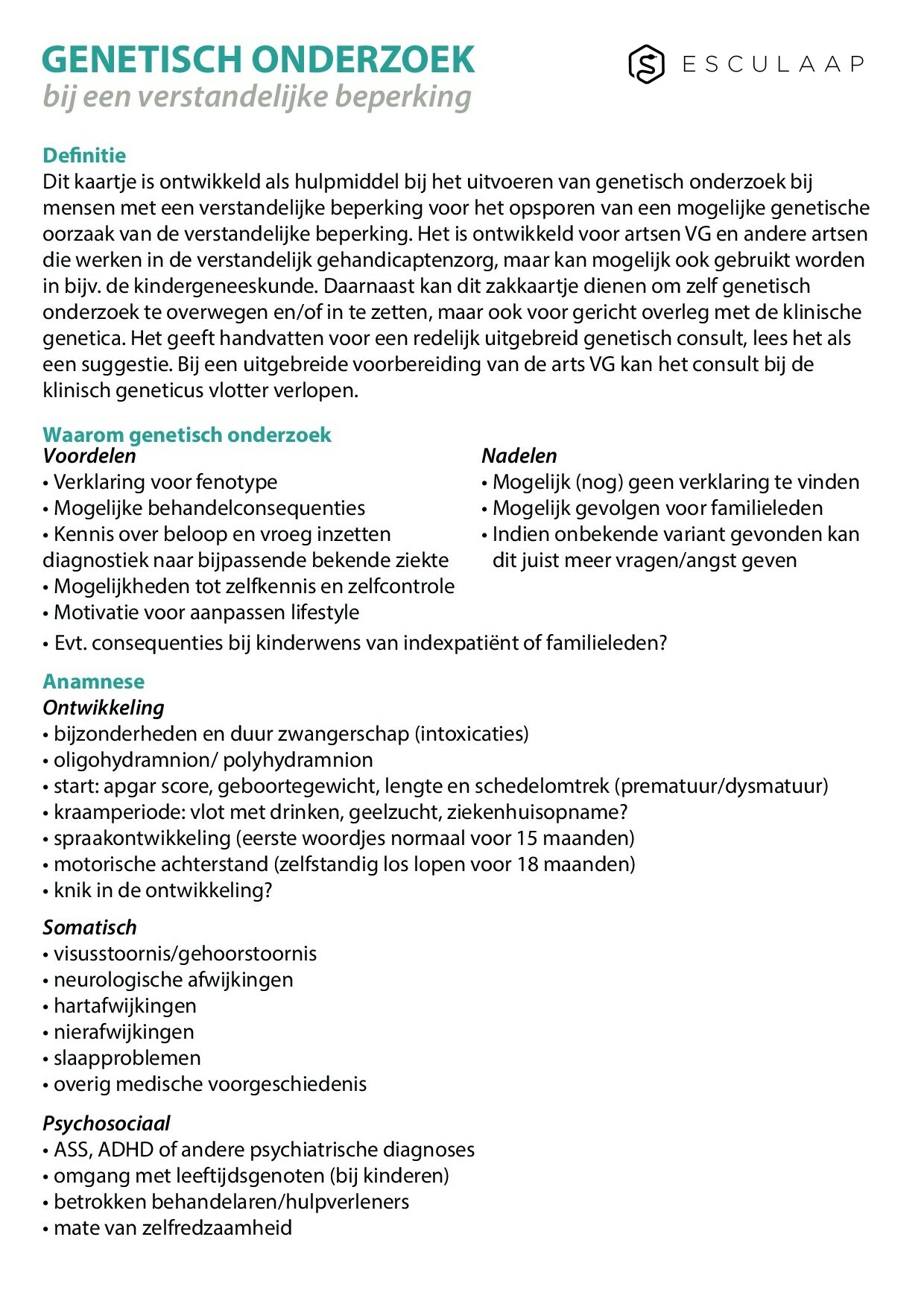 Voorbeeld van pagina 1 van Genetisch onderzoek bij een verstandelijke beperking